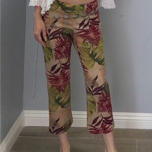 Charlotte Russe Multicolor Leaf Print Cropped Pants